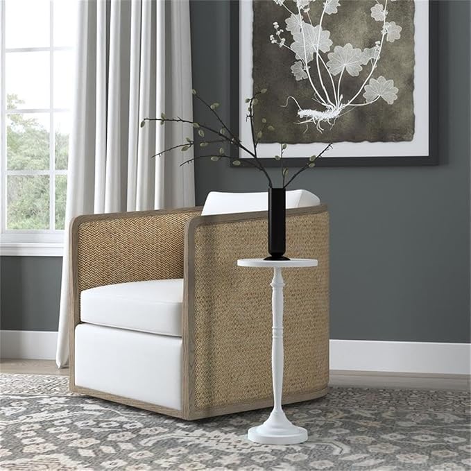 Beaumont Lane Outdoor Round Metal Pedestal Side Table, 10" W x 10" D x 22.25" H, Aluminum Construction, Ivory Powder-Coated Finish, Lightweight, Ideal for Porch, Deck, Patio, or Sunroom