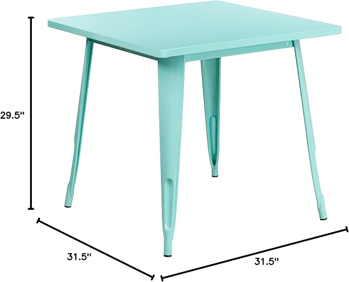 Merrick Lane Nash Indoor-Outdoor Dining Table Only - Mint Green Powder Coated Finish - 31.5" Square Top - 27.25" Wide Base - Bracing for Added Stability