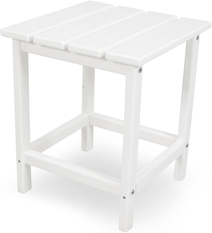 POLYWOOD GNB48WH Vineyard 48" Bench, White & ECT18WH Long Island 18" Side Table, White