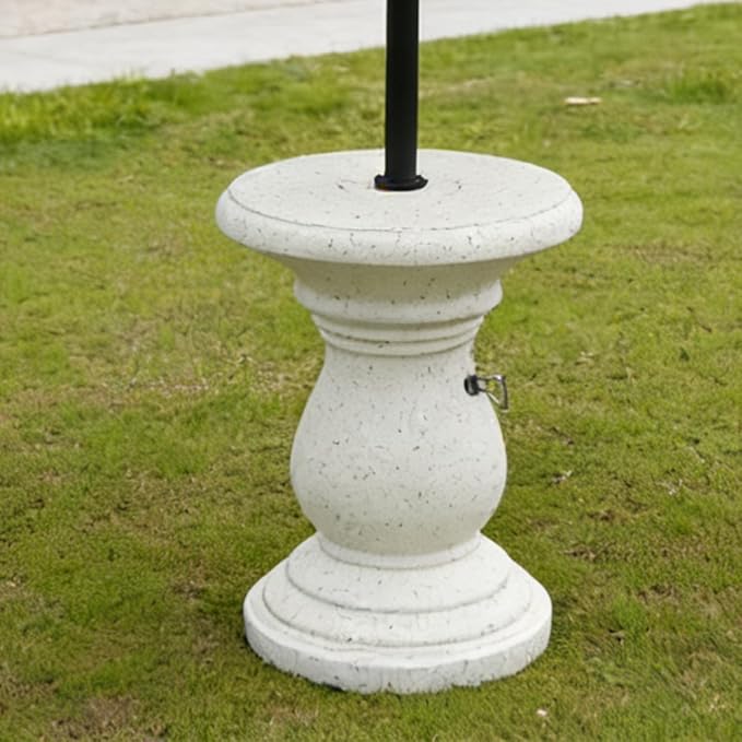 Outdoor Patio Umbrella Side Tables, Heavy Duty Table with Umbrella Hole for Porch, Umbrella Stand Base with Hand-Turn Tightening Knob, Garden Coffee Table, White (White)