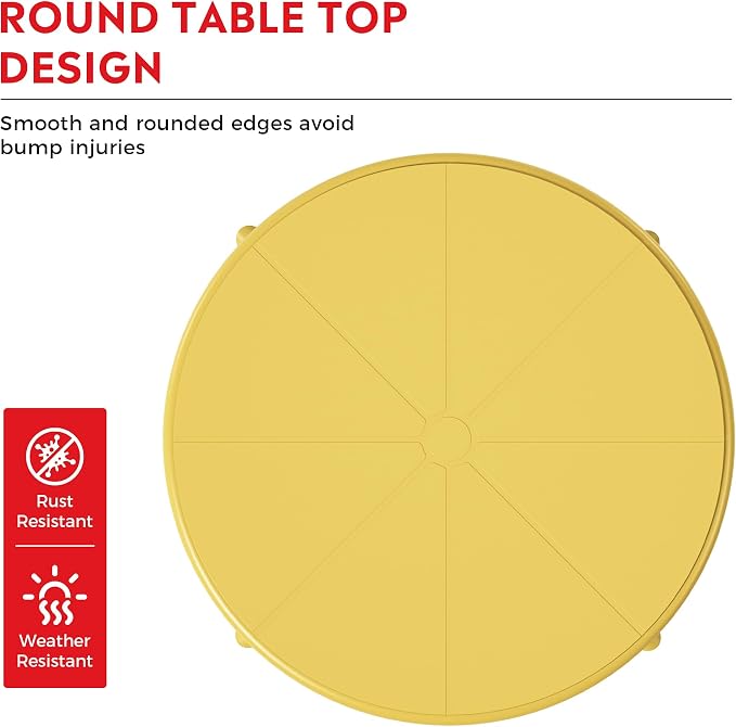 Costaelm Patio Table for 4-Person, Outdoor Patio PP Round Dining Table, All-Weather Bistro Dining Table for Backyard Deck Porch Poolside, Yellow