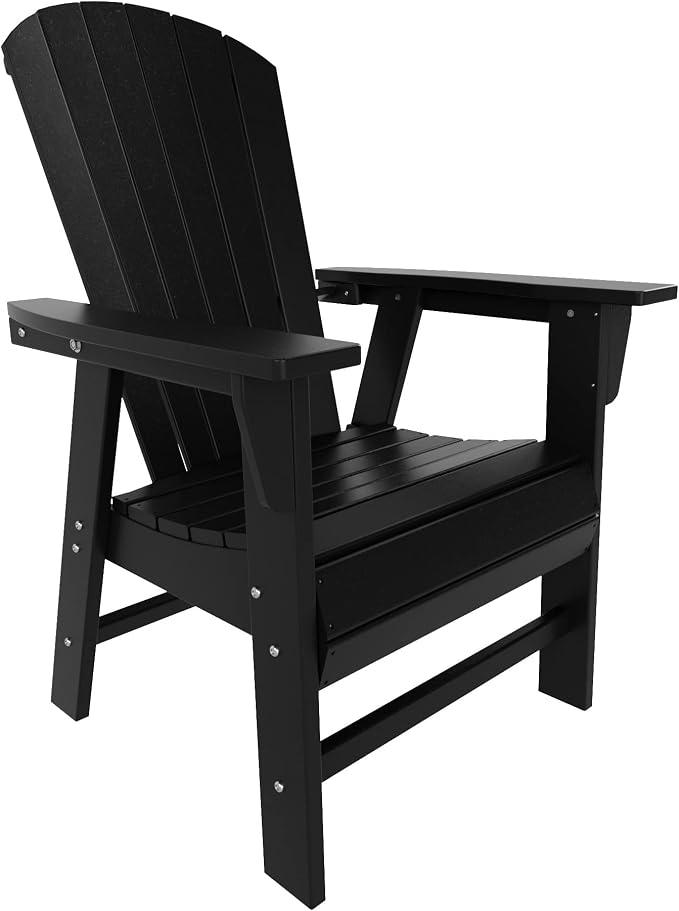 WestinTrends Dylan Adirondack Outdoor Dining Set for 6, All Weather Poly Lumber Patio Table and Chairs Set of 6, 71" Trestle Outdoor Table and Seashell Adirondack Dining Chair, Black