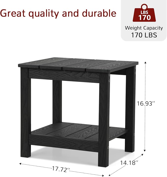 Stoog HIPS Outdoor Side Table with 2-Tier Storage, All-Weather Black End Table, Easy to Clean & Maintain, for Patio, Deck, Garden