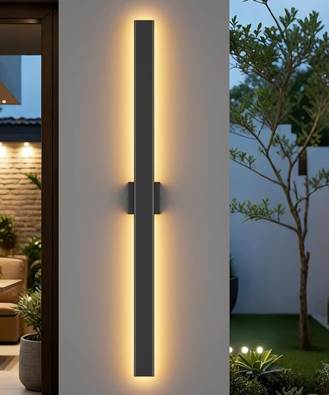 Aipsun Black Outdoor Wall Sconce 3000K 4000K 6000K, 56.3in Modern Exterior Light 1 Pack, Long LED Linear Wall Light Outside Lighting for Entrance, Hallway, Garage, Porch(3CCT)