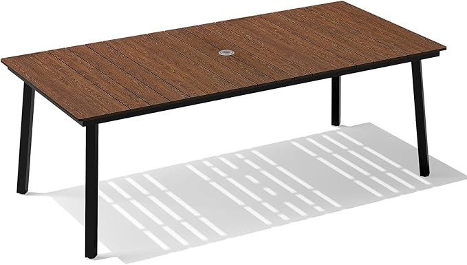 Crestlive Products Outdoor Dining Table for 6, 70' Rectangular Patio Table with Metal Frame 1.6" Umbrella Hole for Backyard Balcony Garden, Walnut