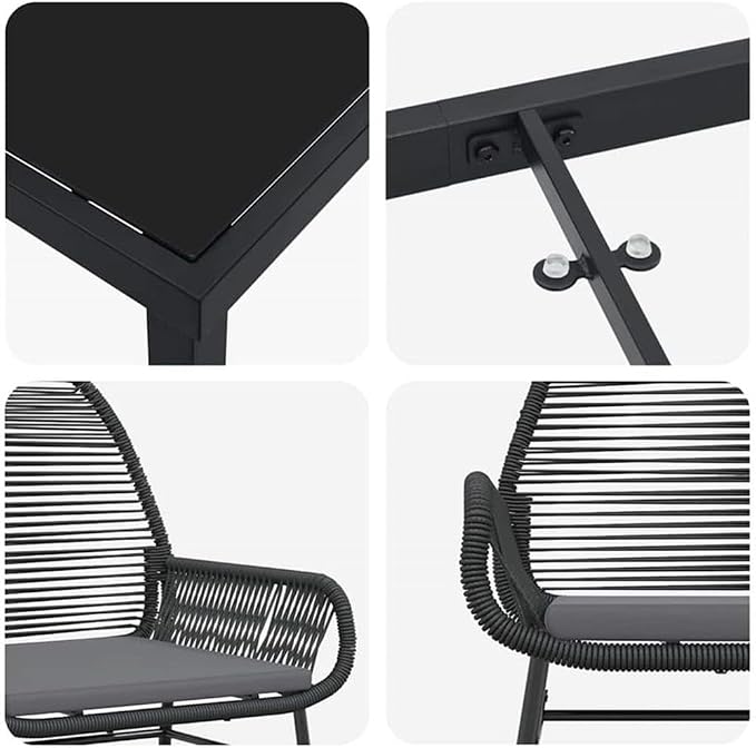 Afuera Living 5 Piece Poly Rattan Patio Dining Set, Black Finish, Tempered Glass Table, Cushioned Seats, Powder-Coated Steel Frame, UV-Resistant, Modern Outdoor Furniture for Garden or Patio