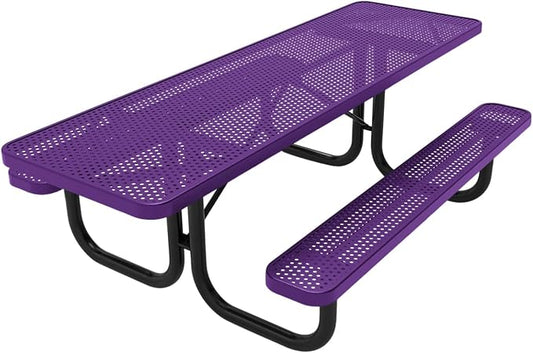 COATEDOUTDOORFURNITURE Heavy-Duty Portable ADA-Compliant Outdoor Picnic Table, Punched Steel Patio Dining Furniture Made in America (8ft Rectangular, Both-Side Handicap, Textured Purple)