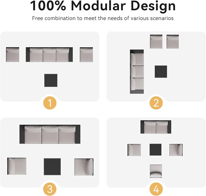 Aoxun Patio Furniture Set, 6 Pcs Outdoor Patio Furniture Sets with 4in Thicken Cushion, Widen Armrests Wicker Outdoor Sectional for Backyard, Grey