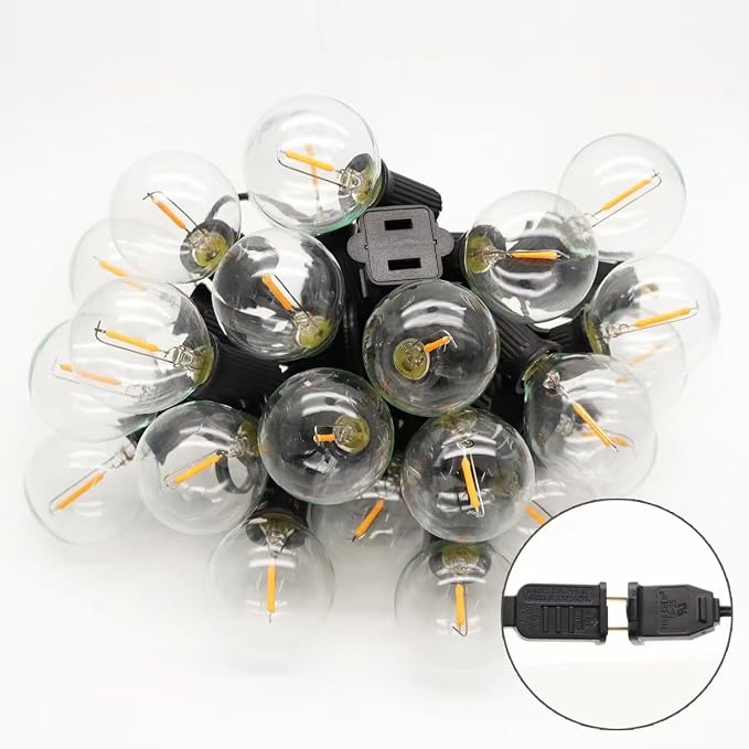 Outdoor String Light 50FT Patio Black with 52 Shatterproof G40 LED Clear Globe Bulbs for Indoor/Outdoor, Connectable Hanging Lights for Backyard Balcony Party Decor