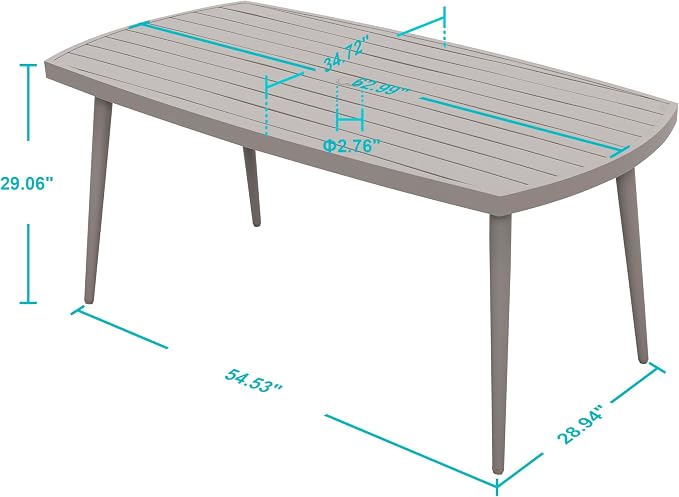 NUU GARDEN Outdoor Dining Table with 1.97" Umbrella Hole, All Weather Metal Outdoor Patio Table, 6-Person Aluminum Slat Rectangle Dining Table, Bistro Table for Garden, Backyard, Beige