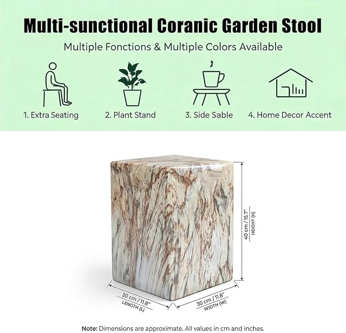 Decorative Ceramic Garden Stool, Hand-Crafted Outdoor Side Table, Shoe Changing Drum Stool for Patio, Living Room Accent Furniture(White)