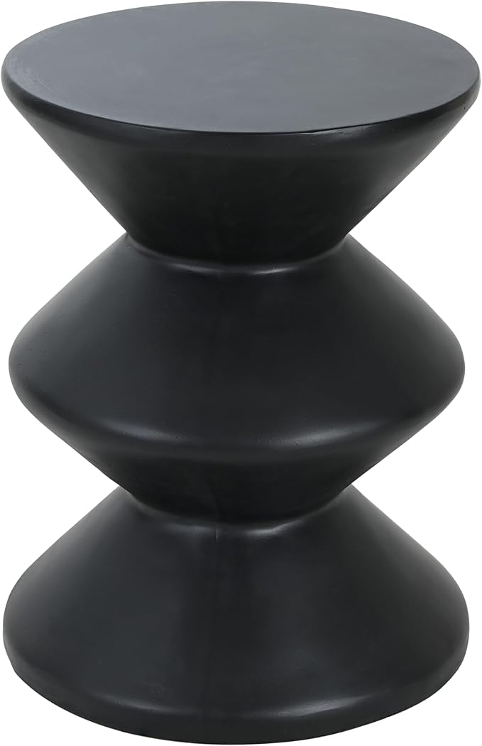 Christopher Knight Home Taric MGO Outdoor Side Table, Lightweight Concrete Round Accent Table for Indoor/Outdoor Usage, Patio Small End Table with Three-Layer Wave Structure, No Assembly, Black