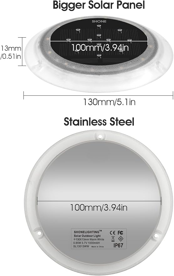 Solar Dock Lights, Deck LED Disc, Warm White, 12 Pack | Outdoor Waterproof, Flat Low Profile, Driveway, Ground, Anti-Slip & Anti-Trip, Soft Anti-Glare