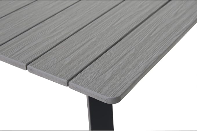 Square Dining Table with Umbrella Hole, Iron Frame and Wood-Plastic Composite Tabletop