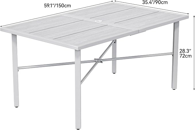 YITAHOME Patio Table Rectangle 59.1"x35.4" Outdoor Tables with Umbrella Hole & Adjustable Levelers All-Weather Outdoor Patio Table with Metal Frame for Lawn Garden Backyard, Gray