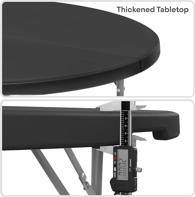 Athena Collection 5ft Folding Table, Portable Plastic Round Table Foldable Card Table, Indoor Outdoor Collapsible Craft Desk Dining Table with Lock & Handle for Commercial Event Party Camping, Black