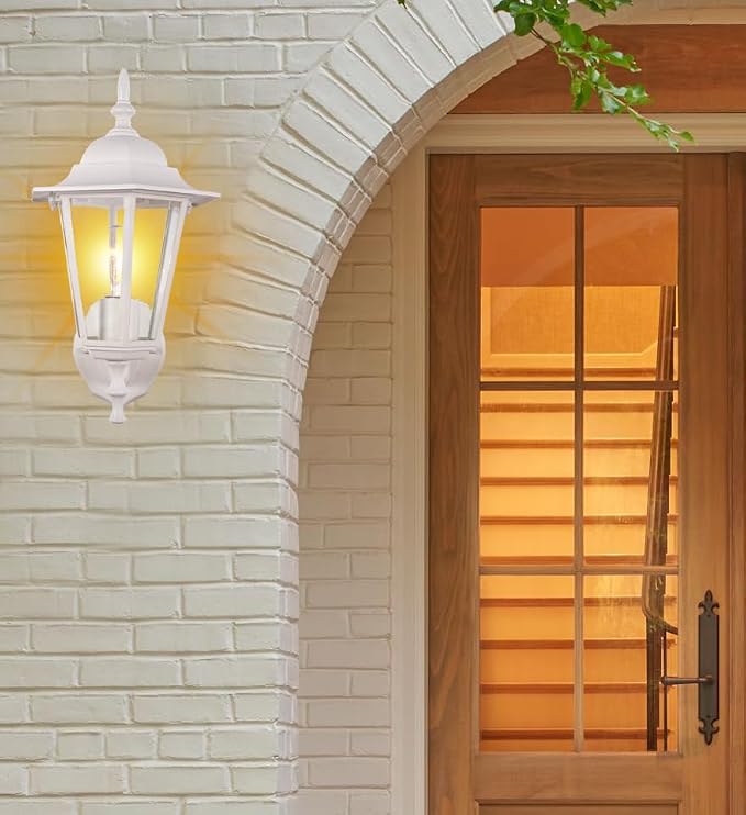 GRUENLICH Outdoor Wall Light Fixture, Rustproof Aluminum, Glass | Exterior Porch Light Wall Sconce Lantern for House, Patio, Garage, Waterproof, E26 Socket 60W Max, White, 1 Pack