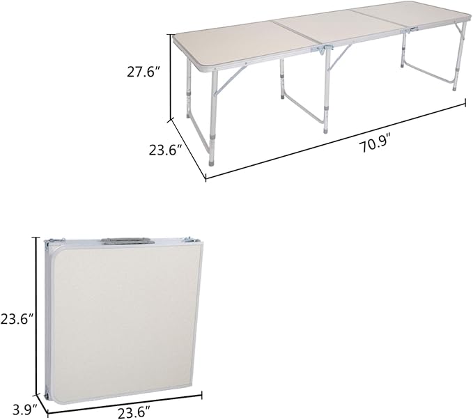 6 FT Folding Portable Aluminum Camping Table, Resistant Table for Indoor, Outdoor, Picnic, Party, Camping