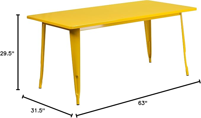Flash Furniture Charis Commercial Grade 31.5" x 63" Rectangular Yellow Metal Indoor-Outdoor Table