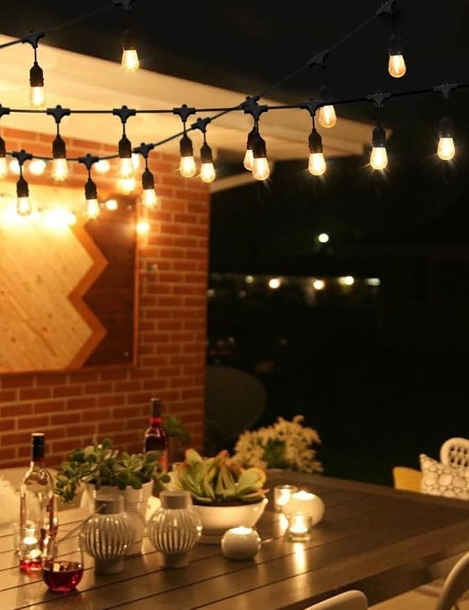 Svater Outdoor String Lights for Outside 200 FT Waterproof Commercial Grade | Patio Hanging Lighting with Plastic E26 S14 Dimmable Vintage Bulbs, Connectable for Bistro Cafe Market (50*4)