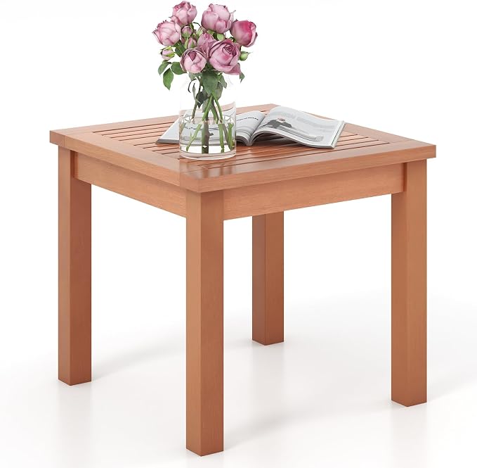 RELAX4LIFE Adirondack Outdoor Side Table - 18’’ Square Eucalyptus Wood Indoor Outdoor End Table with Slatted Tabletop for Balcony Backyard Garden Porch Deck, Small Pool Side Patio Table (1)