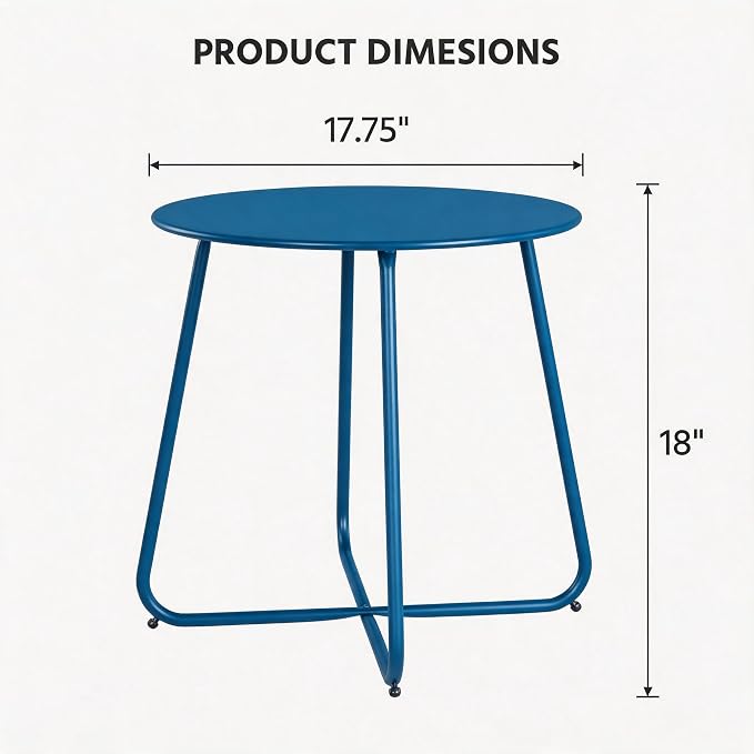 LAUSAINT HOME 18" Outdoor Side Table, 1 Pack Small Round Patio Table with Adjustable Footpads, Powder Coated Steel Coffee Table for Patio, Balcony, Porch and Garden
