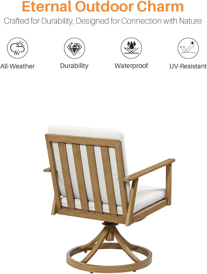 7 Pieces Patio Dining Set, Never-Rust Aluminum Outdoor Dining Table Set with Removable Cushions, Outdoor Furniture Set with 2 Swivel Chairs, 4 Dining Chairs for Deck Poolside, Backyard, Teak