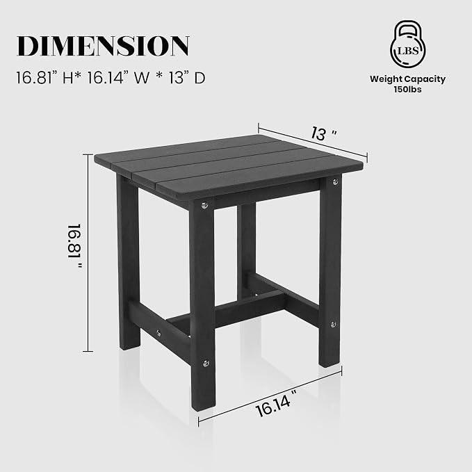 Meluvici Outdoor Side Table, Small Adirondack Side Table for Adirondack Chair - Indoor Outdoor End Table - HDPS (Black)