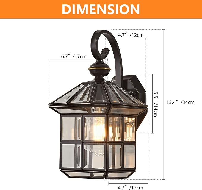 Milaii Copper Bronze Outdoor Wall Lights, 13.4" H Vintage Exterior Lantern Light Fixture Anti-Rust Waterproof Wall Mount Lamp with Clear Glass E26 Porch Light for Garage Front Porch Entryway Patio