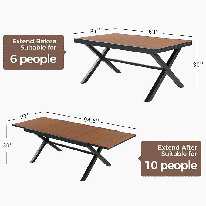 Grand patio 7-Piece Outdoor Dining Set for 6, Patio Dining Furniture Set for 6 Swivel Rope Wicker Chairs & 1 Extendable Rectangular Dining Table, Dark Grey