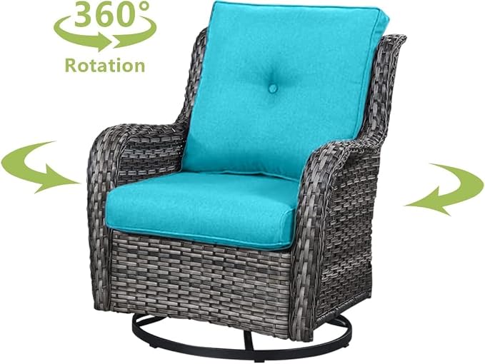 HUMMUH Outdoor Swivel Rocker Wicker Patio Chairs Set of 2, Rattan Rocking Chair Furniture Set(Grey,Blue)