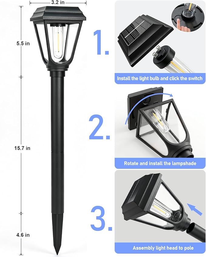 Solar Pathway Lights 2 Pack Outdoor 3000K Bright Auto On/Off Solar Garden Lights Long Lasting Solar Powered Waterproof Landscape Light for Path Yard Walkway Lawn Driveway Decor Lighting - Warm White