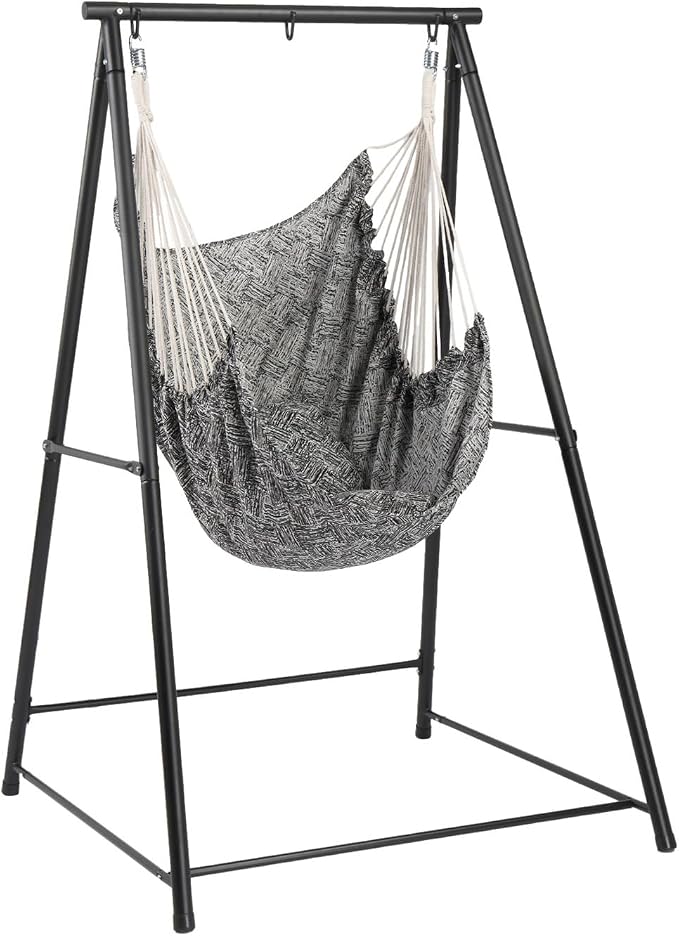 Hammock Chair Stand with Swing Chair, Heavy Duty Freestanding Hanging Chairs with Stand, Outdoor Hammocks Bed for Outside Backyard, Camping, Garden, Yard, Patio, 660 lbs Weight Capacity (Black)