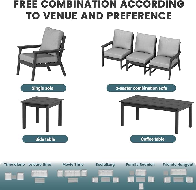 Ayge AYGEHDPE Patio Furniture Set,7 Piece Sectional Outdoor Furniture Set, All Weather Outdoor Couch Set Patio Conversation Set for Deck, Lawn, Grey