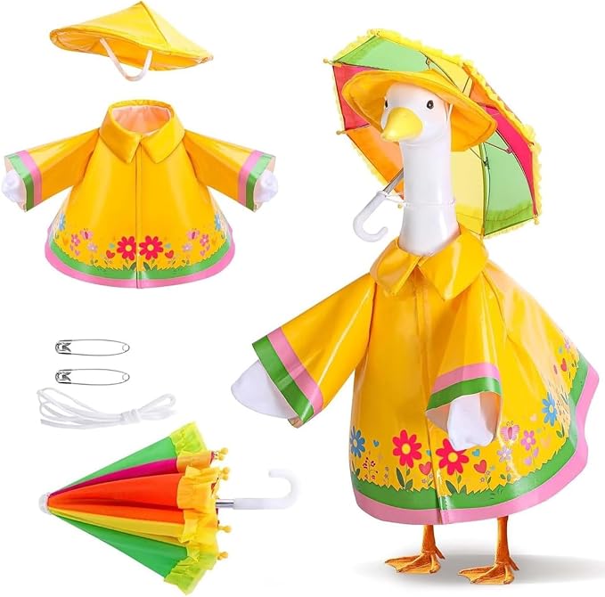 STONESTAR Raincoat Porch Goose Outfits with Umbrella Hat, Goose Spring Outfit Lawn Goose Raincoat Clothes Costume Fits 23" Geese Statue, Summer Garden Lawn Patio Yard Outdoor Decor (Raincoat-Flower)