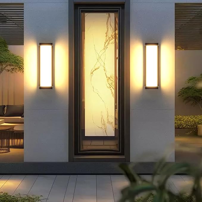 10%-100% Dimming LED Modern Outdoor Wall Light, 16in 3000K Dimmable Porch & Patio Wall Light Fixture,Black Aluminum&Dual PC Wall Lights Suitable for Garage Living Room Courtyard House(3000K)