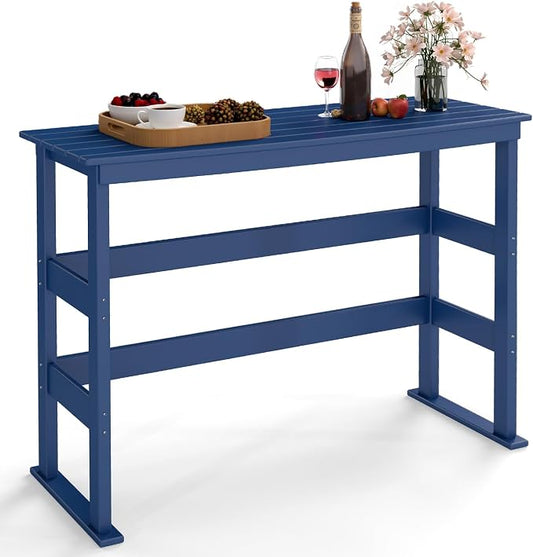 GREENVINES Outdoor-Bar-Table | 37″ Counter Height Patio Tables | HDPE Plastic | 54" W x 21" D x 37" H | All Weather | Rectangle | High Top | for Backyard Balcony Poolside | Blue