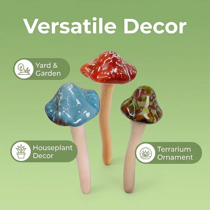 10 Pack Ceramic Mushroom Garden Decor, Outdoor Fairy Garden Ornament | 4.7" Tall Pottery Mushroom Statues, Colorful Outside Decorations for Yard, Lawn, Patio, Indoor Plant Flower Pots