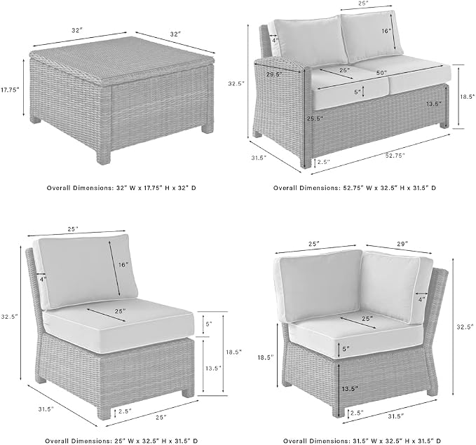 Crosley Furniture Bradenton 5-Piece Outdoor Sectional Sofa Wicker Conversation Patio Furniture Set for Deck, Brown with Sangria Cushions
