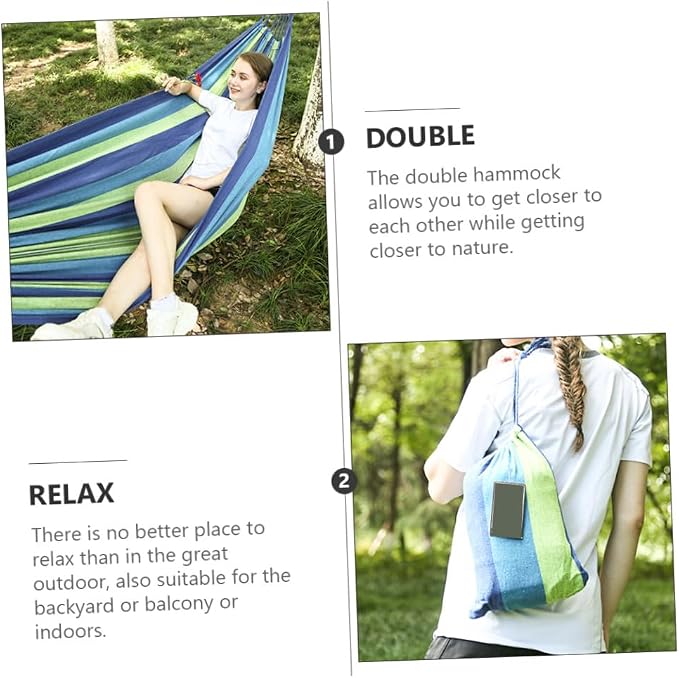 Double Camping Hammock Widened Canvas Swing for Adults Boy Girl Portable Outdoor Leisure Use Durable Easy to Pack for Travel Beach
