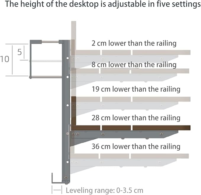 Adjustable Folding Balcony Bar Table, 5 Heights, Aluminum & Stainless Steel, White, 120x40cm, Outdoor Patio Side Table, Space-Saving Design White 120 * 40cm