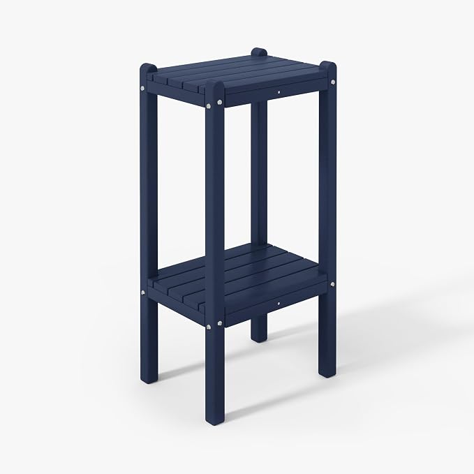 WestinTrends Malibu 36" Outdoor Adirondack HDPE 2-Tier Patio Side Table, Navy Blue