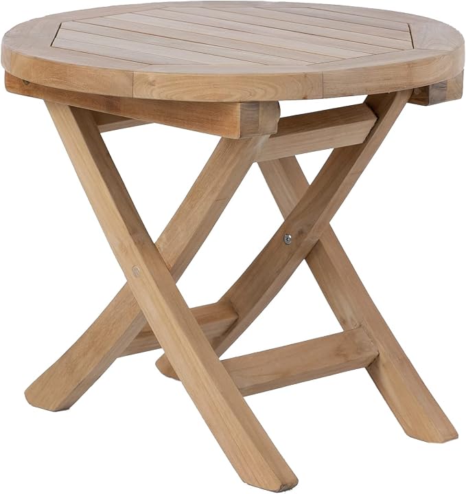 Teak Wood Folding 20”-Inch Outdoor Coffee Table - Perfect for Camping & Outdoor Entertaining - Ideal for Backyard, Front Porch, Balcony (Round)
