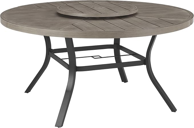 Ulax furniture Outdoor 60" Aluminum Round Dining Table with Lazy Susan - Perfect for 6 Person