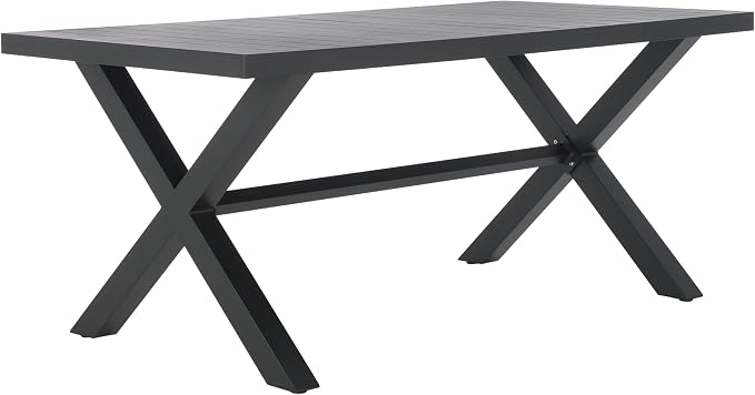 SAFAVIEH Outdoor Collection Core Black Slatted Top Dining Table