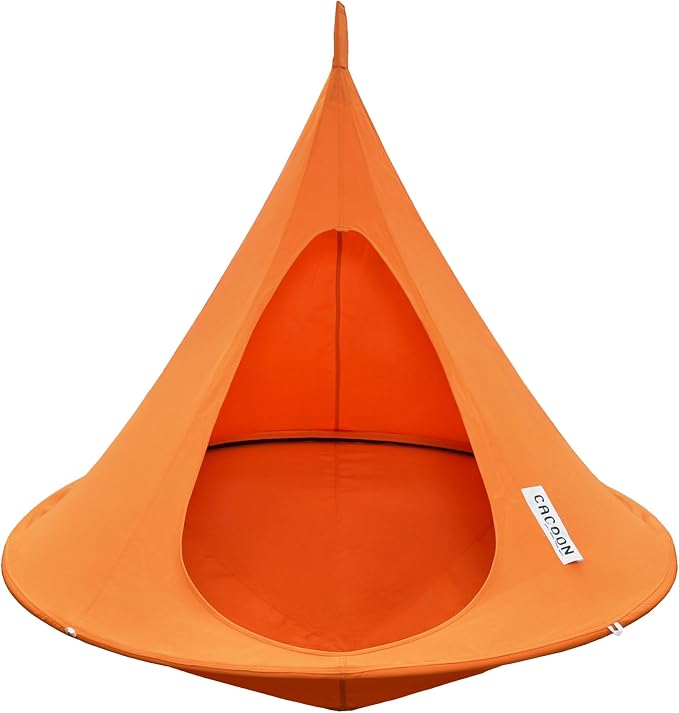 Single Cacoon Hanging Chair – Cozy Indoor/Outdoor Hammock with Polyester Canvas, 440 lb Capacity, Includes 18ft Rope & Carabiner (Nectarine)