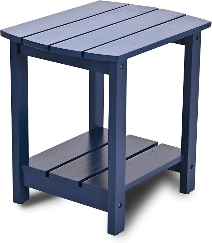Outdoor Side Table, 2-Tier Small Outdoor Table for Patio, Adirondack Side Tables for Outside or Indoor (Navy Blue, 18 * 14 * 18.5)