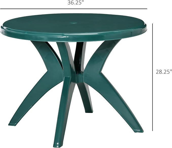 Penau 36.25 Inchs Dia Round Plastic Patio Table with Umbrella Hole, Outdoor Bistro Dining Table for Bar Garden Backyard Poolside Yard, 36.25 x 28.25 Inchs, Green