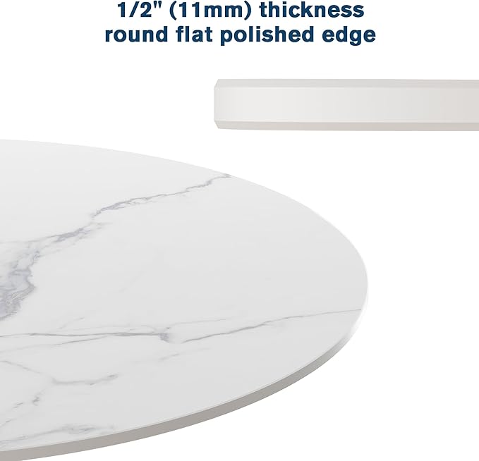 ZL ZELing Round Sintered Stone Table Top 31",Replacement Table Top for Indoor & Outdoor - Heat/Scratch Resistant Waterproof Ceramic DIY Desktop,Patio/Balcony/Bistro/Café & Dining Room (White)