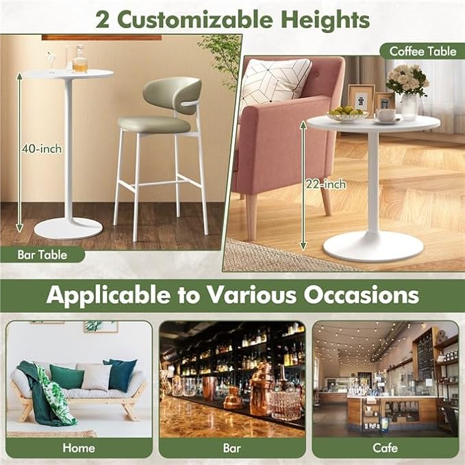 ERGOMASTER Cocktail Table,Two-in-one Modern Style Standing Circular Bar Table 40"/22" Two Convertible Height Suitable for Dining Room, Restaurant, Kitchen (4, White)